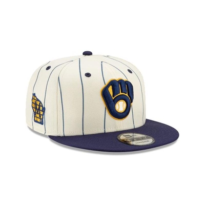 Milwaukee Brewers Gorra | New Era MLB Pinstripe 9fifty Snapback Cap Mexico - Blancos